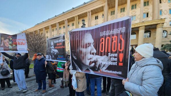Суд над Саакашвили. Сторонники ЕНД у здания тбилисского суда 14 декабря 2022 года - Sputnik Грузия